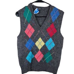 Vintage Deans Of Scotland Argyle Wool Knit Sweater Vest Gray Mens Size M